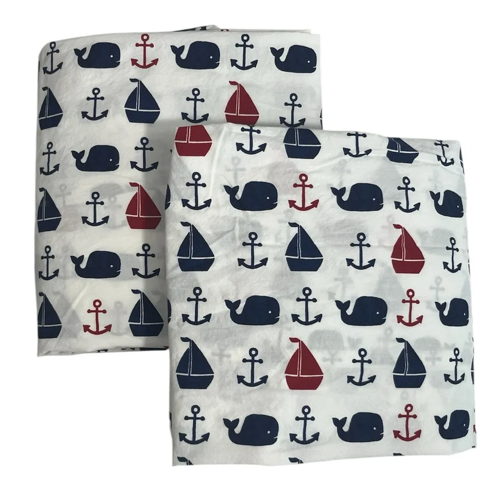 PB Kids Hamptons Whale Fitted Crib Sheets (2) Organic Cotton Nautical